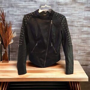 L A Coalition Jacket Black Faux Leather Studded Size XS